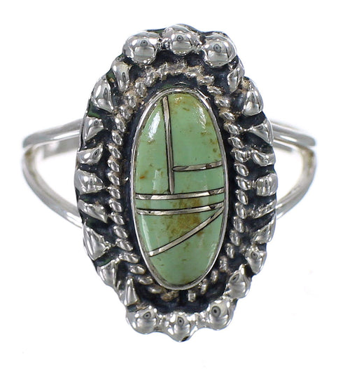 Silver Southwest Jewelry Turquoise Inlay Ring Size 7-1/2 AX88300